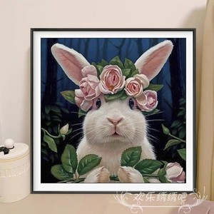 头带花环的兔兔十字绣2023新款线绣客厅卧室生肖兔子刺绣套件手工