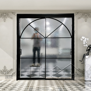 法式复古三联动推拉门玻璃移门厨房客厅隔断卫生间极窄拱形折叠门