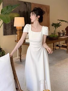 生日可穿白色法式连衣裙气质高级感日常伴娘领证订婚小礼服裙子女