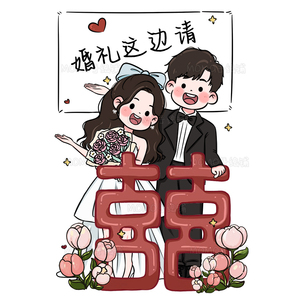 婚礼Q版手绘头像定制作漫画卡通人物结婚纱照人形立牌设计迎宾牌