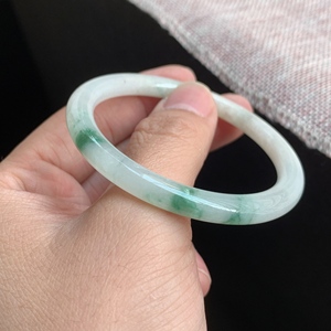 缅甸老坑冰糯种飘花细圆条翡翠手镯天然a货53/54圈口玉镯子玉手环