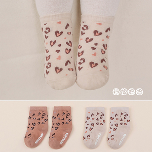 W366韩国进口正品新款豹纹男女宝宝短袜婴儿童防滑睡眠袜子