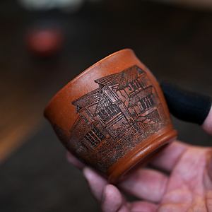 宜兴紫砂主人杯朱永良手工高端品茗原矿降坡泥刻绘忆江南茶杯0243