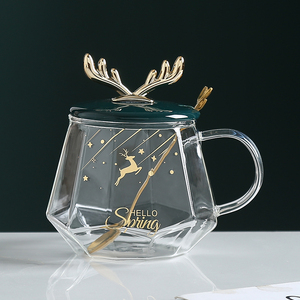 玻璃杯家用杯子女士花茶杯个人专用水杯高级感ins风带吸管带盖勺