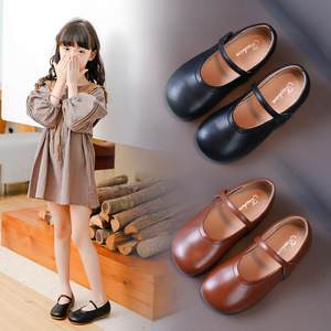 韩版女童皮鞋简约纯色公主鞋小女孩复古奶奶鞋1-3岁5儿童豆豆鞋软