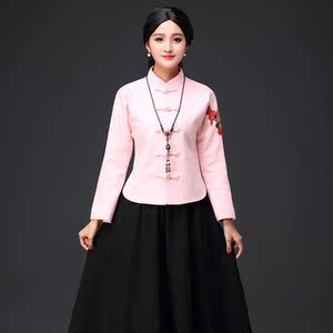 秋冬新款长袖对襟单排扣复古羊绒毛呢加厚唐装上衣女士短外套汉服