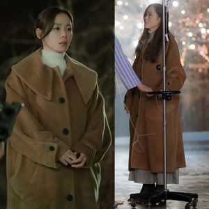 爱的迫降孙艺珍同款冬季娃娃领中长款毛呢外套女呢子大衣2021