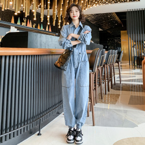 工装牛仔连体裤女长裤2022春秋季新款收腰显瘦高级感连衣裤小个子
