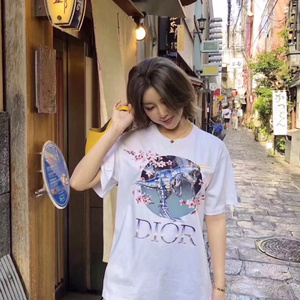 dior/迪奥男短袖新款联名空山基樱花恐龙印花字母logo圆领t恤女