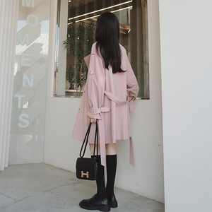 今年流行粉色风衣女2024新款春季中长款小个子高级感韩系大衣外套