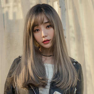 假发女中长发自然日常圆脸网红锁骨发韩式发型内扣长直发全头套式