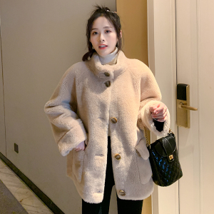 安娜同款颗粒羊毛羊剪绒大衣女皮毛一体宽松短款羊羔毛皮草外套女