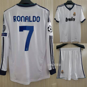 12-13赛季皇马球衣主场欧冠版短袖长袖套装7号c罗劳尔8号卡卡定制