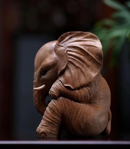 印度老山檀香木雕工艺品大象太平有象吉祥如意复古祥瑞摆件礼品