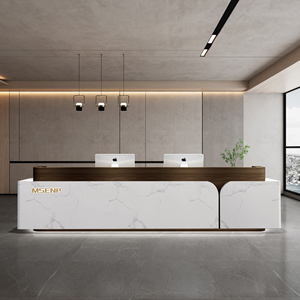 公司酒店大厅办公前台桌现代中式美容院收银台仿大理石大气接待台