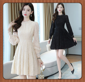 蘑菇街2023年春季新款女装三十多岁女人穿的气质长袖连衣裙中长裙