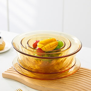 琥珀透明餐具微波炉专用耐高温面汤碗饭碗盘子碗碟套装家用沙拉碗