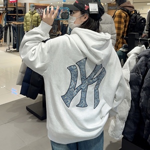 韩国newera纽亦华23新款ny大标mlb腰果花连帽加绒卫衣男女同款ins