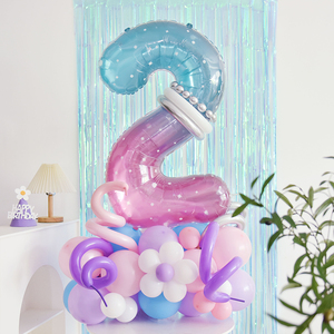 紫色星空女孩数字气球立柱3宝宝1 2周岁派对场景布置装饰儿童生日