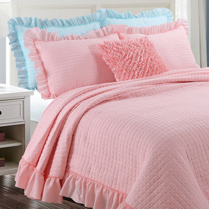 韩版水洗棉床盖三件套双人衍缝被纯色韩式空调被夹棉床单铺盖韩国