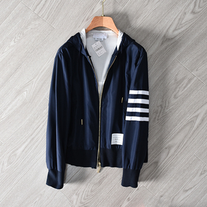 连帽外套女装欧美单2021新款春秋运动休闲四道杠拉链开衫上衣女