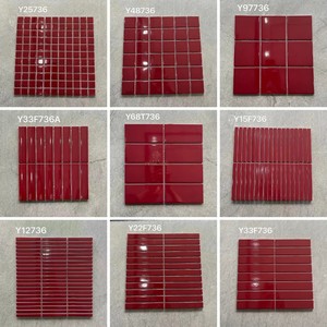 酒红色瓷砖酒店饭店火锅店背景墙马赛克仿古国风文化陶瓷长条凹面
