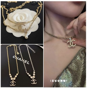 现货chanel香奈儿项链新款满钻爱心星星珍珠镶钻双层浮雕款锁骨链