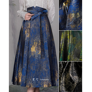 蓝色鎏金提花 反光幻彩金丝复古肌理国风旗袍包袋服装设计师面料
