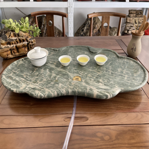 鼎信石业华安玉九龙璧整块石头茶台玉石手工雕荷叶形简易功夫茶盘