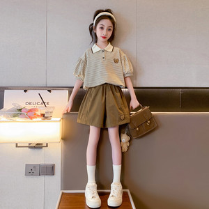 女童夏装套装2024新款洋气时髦休闲童装韩版儿童女大童短袖短裤潮