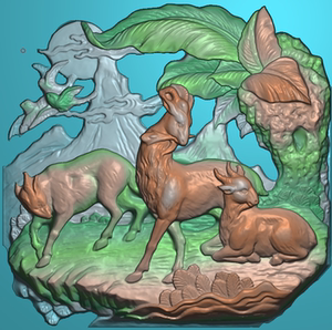 浮雕图扫描图精雕图灰度图新款三阳开泰49-49古建寺庙山羊效果图