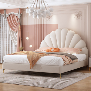 法式轻奢复古花瓣床女生卧室白色奶油风主卧大床科技布丝绒布艺床