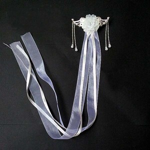 古装头饰古典发夹古风汉服配饰绢花发簪流苏丝带飘带发饰长飘带