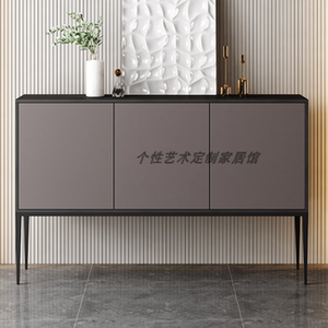 北欧网红高级灰餐边柜玄关柜个性创意烤漆储物柜3门装饰柜门厅柜