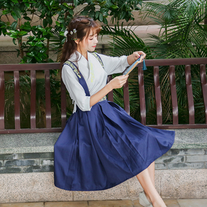 原创复古汉服女春夏日常短裙汉元素古装交领襦裙微雨系列学生新款