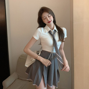 sandro moscoloni性感jk制服套装女夏紧身短款短袖t恤裙子两件套