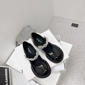 maison margiela/马吉拉 mm6新款漆皮单鞋女水晶冰花玛丽珍粗跟鞋