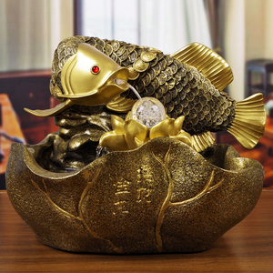 金龙鱼摆件流水生财转运球鱼缸 创意中式客厅聚财招财办公室装饰
