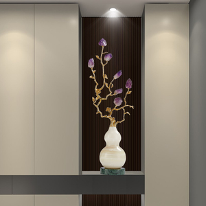 玄关紫水晶招财葫芦摆件高级轻奢发财树客厅电视柜壁龛艺术软装饰