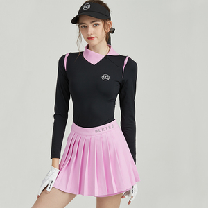 新款高尔夫上衣女长袖T恤秋冬修身显瘦女士运动球衣搭防走光女裙