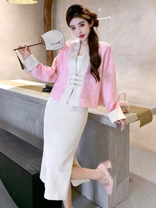 ZIZM新中式国风套装春款洋气时尚减龄宽松外套包臀裙小洋装两件套