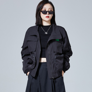 秋季新款个性酷帅气宽松设计感黑色工装机车夹克短外套女装上衣潮