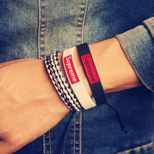 supreme黑白一对潮牌硅胶手环套装手链男女学生饰品手饰潮流时尚