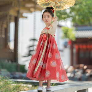 汉服女童中国风春秋款红色唐装儿童改良中式齐胸襦裙超仙表演古装