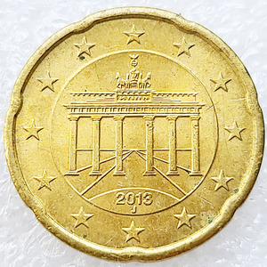 德国2013年 20欧分 黄铜硬币 勃兰登堡门 22.5mm 欧盟钱币收藏品