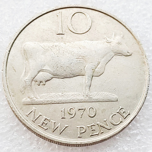 英属根西岛格恩西岛格恩西1970年10便士铜镍硬币.牛 28mm 三狮子