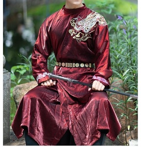 麓笙 原创传统汉服 刺绣花东方玄鸟窄袖圆领袍长衫男 现货