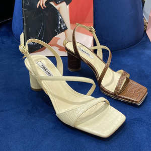 73hours/73小时女鞋 2021夏季新款高跟粗跟细带性感一字带女凉鞋