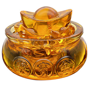 581人付款淘宝黄水晶聚宝盆摆件琉璃水晶风水开业礼品八方运财摆件