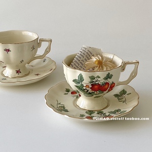 法式复古碎花描金陶瓷咖啡杯碟英式宫廷风精致下午茶餐具套装茶杯